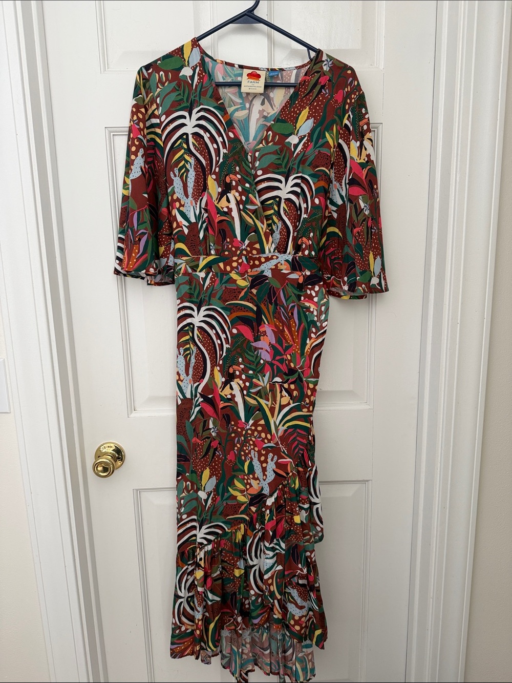 Farm Rio Fiesta Wrap Anthropologie Multicolor Tropical-Print Maxi Dress